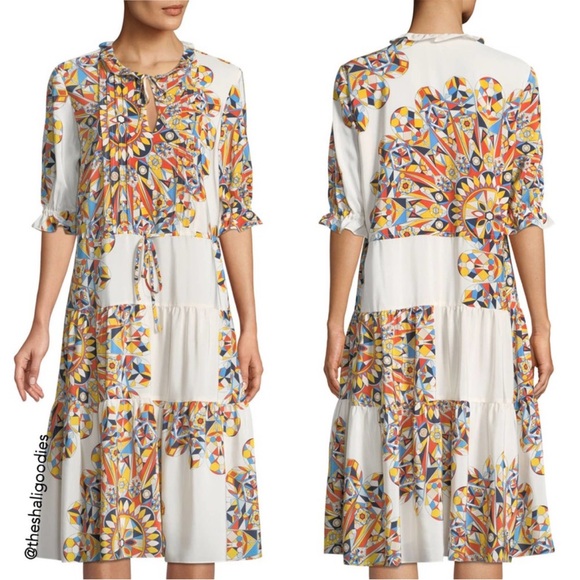 TORY BURCH ARABELLA BOHO BOHEMIAN PEASANT SILK DRESS SWEET TANGERINE EUC FLOWY - Picture 8 of 16